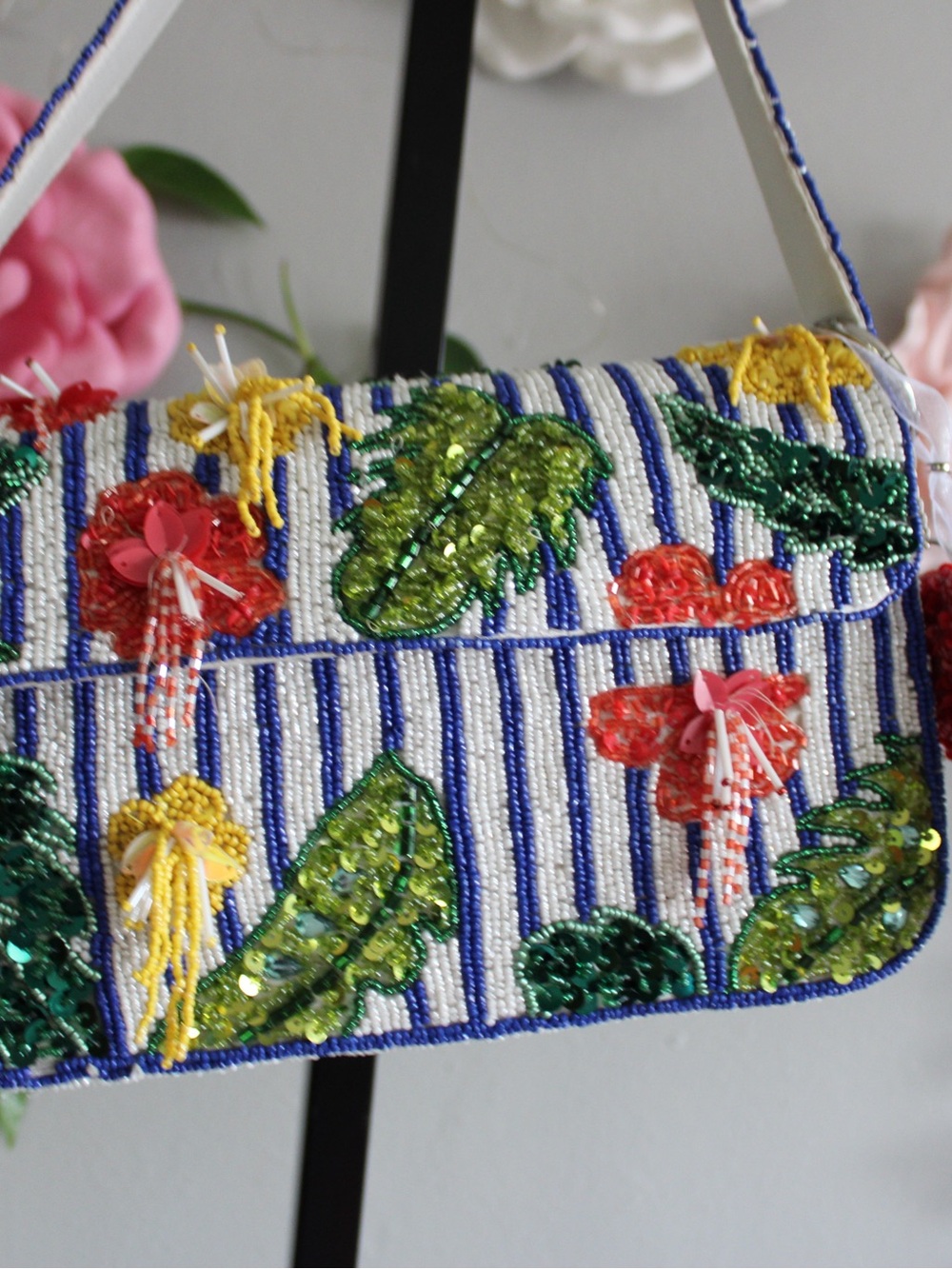 Beaded Floral Embellished Shoulder Bag - Multicolor - Picture 8 of 11
